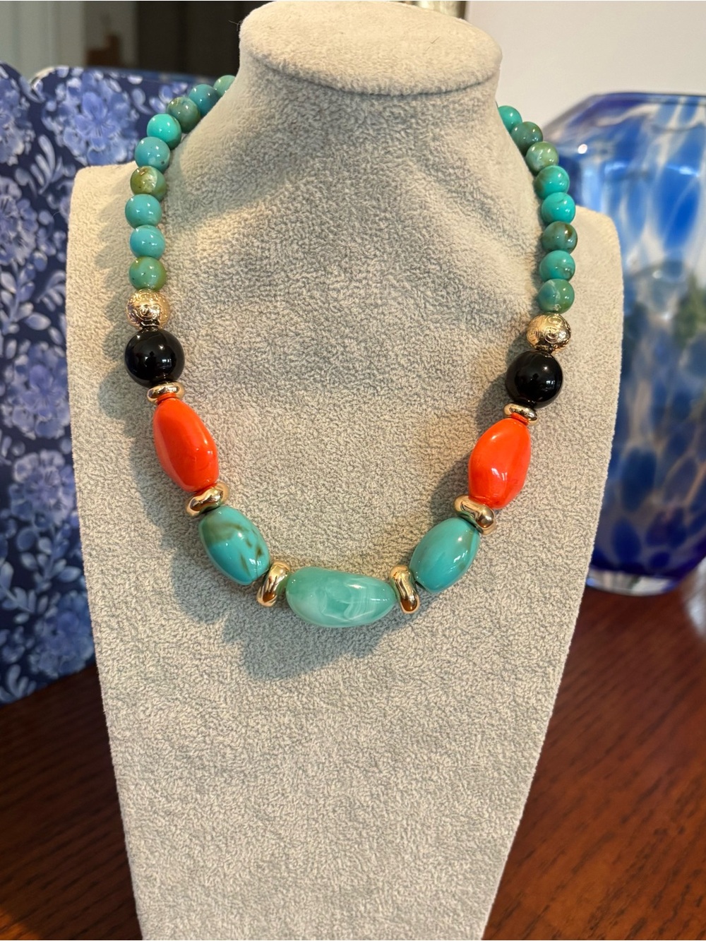 Turquoise and Coral Beaded Statement Necklace - Women Jewelry